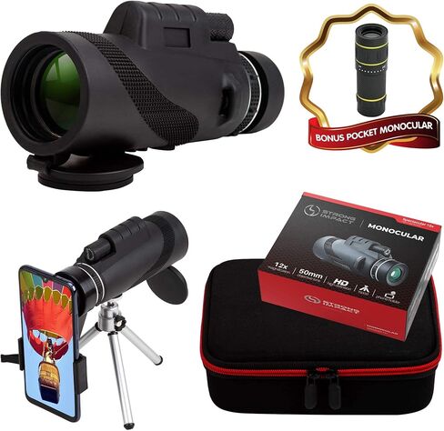 Upgraded Monocular by Strong Impact, Monocular Compact Scope, High Power Telescope, Zoom Monocular for Adults. 12x Magnification Zoom Lens Telescope, High Definition with Multi-Coated Lens in Kuwait