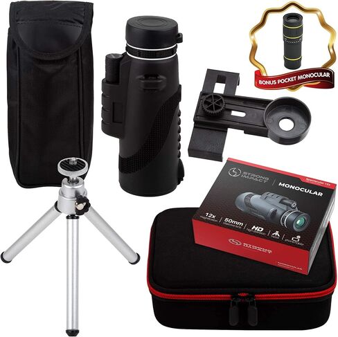 Upgraded Monocular by Strong Impact, Monocular Compact Scope, High Power Telescope, Zoom Monocular for Adults. 12x Magnification Zoom Lens Telescope, High Definition with Multi-Coated Lens in Kuwait