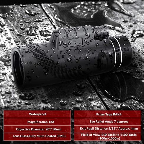 Upgraded Monocular by Strong Impact, Monocular Compact Scope, High Power Telescope, Zoom Monocular for Adults. 12x Magnification Zoom Lens Telescope, High Definition with Multi-Coated Lens in Kuwait