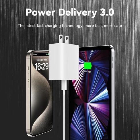 شاحن iPhone 15 [معتمد من MFi]، شاحن حائط سريع 20 وات USB-C مع كابل USB C إلى C بطول 10 أقدام، شحن لهاتف iPhone 15 Pro/Pro Max/Plus، iPad Pro 12.9/11.9 بوصة، Mini 6، iPad Air 5/ 4، آيباد العاشر in Kuwait