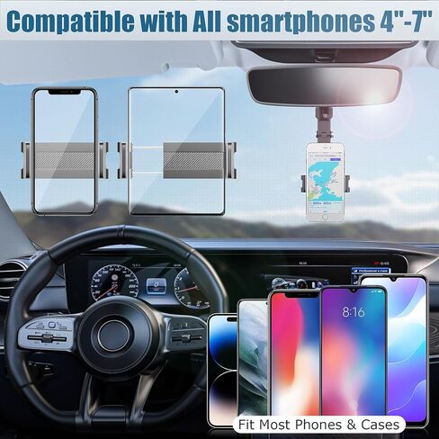 Rear View Mirror Phone Holder, 2023 Rotatable and Retractable Car Phone Holder, Universal Car Phone Holder Mount, Cell Phone Holder Car Fit for iPhone 11 12 13 14 Pro Max Samsung All Phone SXhyfMPH1.0 in Kuwait