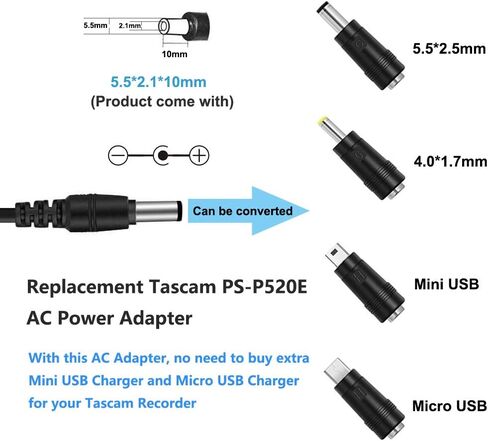 5V AC Power Adapter for Tascam PS-P520E DR-40 DR-05 DR-22WL DP-008EX DP-006 DP-004 DR-07 DR-100; Zoom Q3, Q3HD, R16, R24, H4n, H4n PRO Handy Recorder AD-14A/D Charger Power Adapter in Saudi Arabia