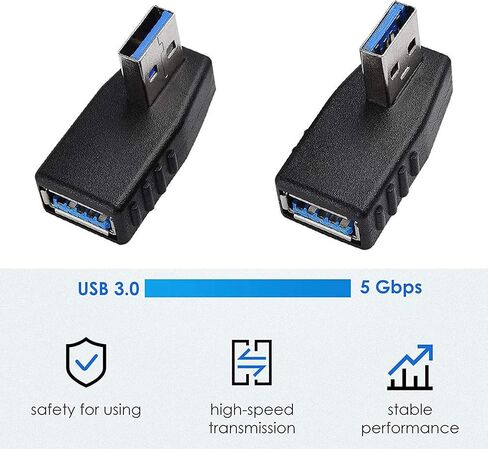 EasyULT USB 3.0 Adapters [2-Pieces], 90 Degree Right Angle Male to Female USB 3.0 Adapter (Included Left and Right Angle Adapter) in Kuwait