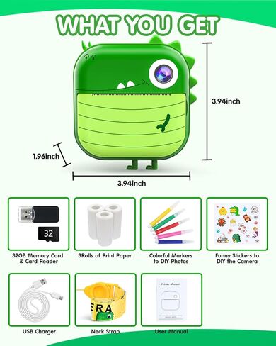 طباعة فورية لكاميرا الأطفال من Kizeefun: كاميرا للأطفال مزودة بكاميرا أمامية وخلفية لالتقاط صور سيلفي وتسجيل فيديو تتضمن بطاقة SD سعة 32 جيجابايت in Kuwait
