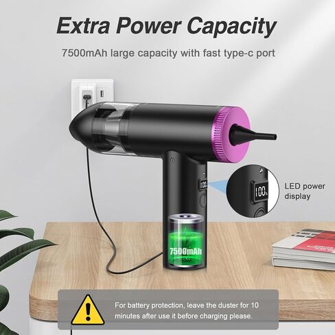 ZEROFEEL Compressed-Air-Duster-Keyboard-Cleaner- 110000RPM Electric Air Duster Vacuum Cleaner 2 in 1- No Canned Air Blower- Replaces Compressed Air Can for PC Computer BBQ Car with Power Display in Kuwait
