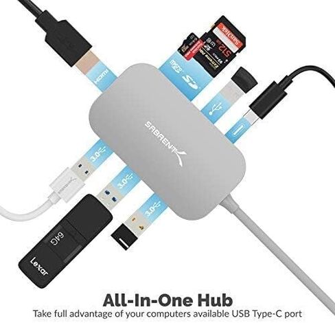 موزع USB من النوع C من SABRENT مع HDMI ومنفذين USB 3.0، [دعم توصيل الطاقة 4K و60 واط] (HB-U2HC) in Kuwait