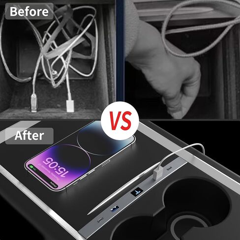 موزع USB نوع C من ووردما، متوافق مع وحدة التحكم المركزية تيسلا موديل Y/3 2021-2023، يدعم الشحن السريع بمنفذ USB ونوع C وبيانات USB in Kuwait