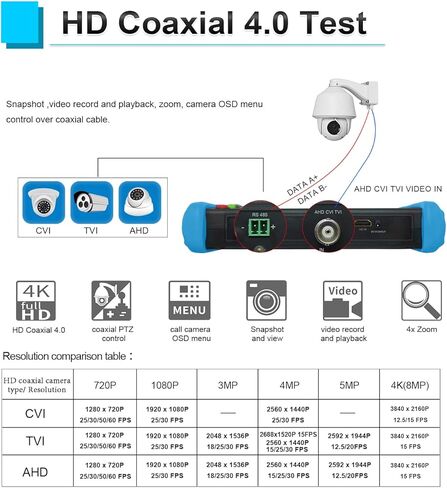 جهاز اختبار CCTV HD من WANLUTECH، جهاز اختبار كاميرا IP 7 بوصة تعمل باللمس بدقة 1920 × 1200 8 ميجابكسل CVI TVI AHD SDI CVBS جهاز اختبار الكاميرا يدعم RJ45 TDR POE 4K H.265(IPC-9800ADHS Plus) in Kuwait