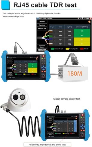 جهاز اختبار CCTV HD من WANLUTECH، جهاز اختبار كاميرا IP 7 بوصة تعمل باللمس بدقة 1920 × 1200 8 ميجابكسل CVI TVI AHD SDI CVBS جهاز اختبار الكاميرا يدعم RJ45 TDR POE 4K H.265(IPC-9800ADHS Plus) in Kuwait