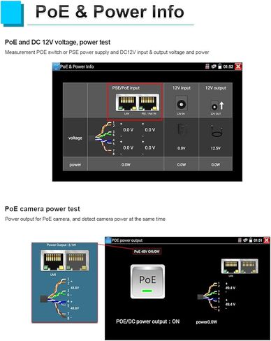 جهاز اختبار CCTV HD من WANLUTECH، جهاز اختبار كاميرا IP 7 بوصة تعمل باللمس بدقة 1920 × 1200 8 ميجابكسل CVI TVI AHD SDI CVBS جهاز اختبار الكاميرا يدعم RJ45 TDR POE 4K H.265(IPC-9800ADHS Plus) in Kuwait