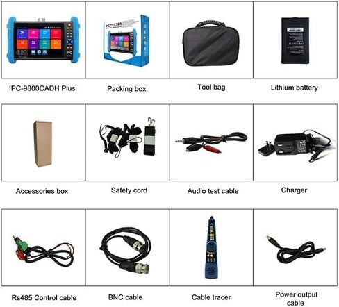 جهاز اختبار CCTV HD من WANLUTECH، جهاز اختبار كاميرا IP 7 بوصة تعمل باللمس بدقة 1920 × 1200 8 ميجابكسل CVI TVI AHD SDI CVBS جهاز اختبار الكاميرا يدعم RJ45 TDR POE 4K H.265(IPC-9800ADHS Plus) in Kuwait