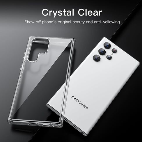 حافظة JETech لهاتف Samsung Galaxy S22 Ultra 5G مقاس 6.8 بوصة، غطاء هاتف واقٍ مقاوم للصدمات غير أصفر اللون، ظهر صلب مضاد للخدش من البولي كربونات (شفاف) in Saudi Arabia