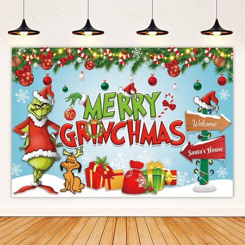 Merry Grinchmas Backdrop Merry Grinchmas Photography Background Grinchmas Christmas Decorations Supplies Kids Banner Photo Booth Props in Kuwait