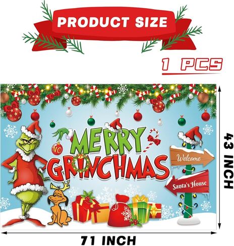 Merry Grinchmas Backdrop Merry Grinchmas Photography Background Grinchmas Christmas Decorations Supplies Kids Banner Photo Booth Props in Kuwait