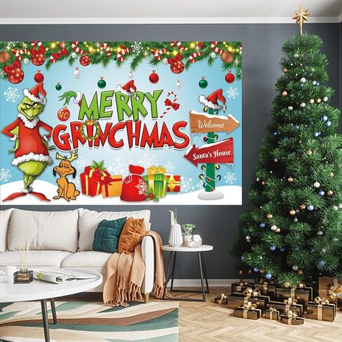 Merry Grinchmas Backdrop Merry Grinchmas Photography Background Grinchmas Christmas Decorations Supplies Kids Banner Photo Booth Props in Kuwait