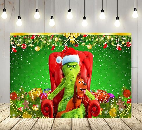 Green Christmas Backdrop for Party Supplies 5x3ft Grinch and Dog Photo Background Merry Christmas Photography Backdrop Grinchmas Banner in Saudi Arabia