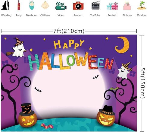 WOLADA 7x5FT Cartoon Halloween Photo Backdrop Pumpkin Moon Photography Backdrops Halloween Party Banner Trick or Treat Backdrop Halloween Decoration Kids Halloween Party Photography Backdrop 11131 in Kuwait