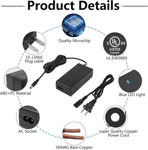 محول إمداد الطاقة 24 فولت 2.5 أمبير 60 وات مدرج في قائمة UL، سلك شاحن 24 فولت تيار مستمر مع قابس تيار مستمر 5.5 × 2.5 مم لشريط صوت Vizio، وشرائط LED، وأداة القطع الإلكترونية Silhouette Cameo، وطابعة كاتب الملصقات، وكاميرا CCTV in Kuwait