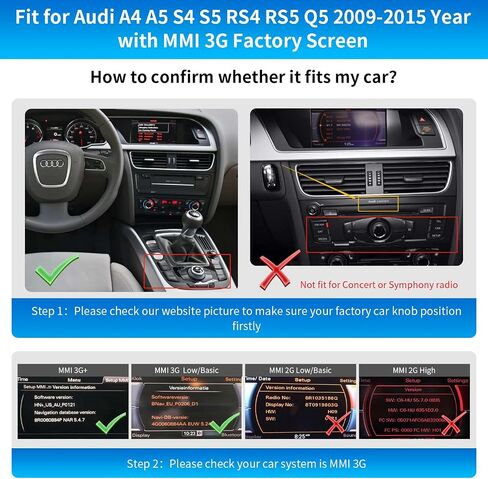 Road Top Wireless Carplay Android Auto Retrofit Kit for Audi A4 A5 S4 S5 RS4 RS5 Q5 2008-2015 with 3GMMI Factory Screen Update, Support Mirrorlink, Siri, Original Control, Camera in Saudi Arabia