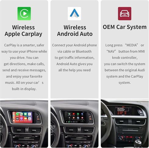 Road Top Wireless Carplay Android Auto Retrofit Kit for Audi A4 A5 S4 S5 RS4 RS5 Q5 2008-2015 with 3GMMI Factory Screen Update, Support Mirrorlink, Siri, Original Control, Camera in Saudi Arabia