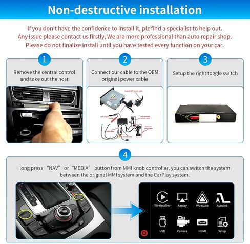 Road Top Wireless Carplay Android Auto Retrofit Kit for Audi A4 A5 S4 S5 RS4 RS5 Q5 2008-2015 with 3GMMI Factory Screen Update, Support Mirrorlink, Siri, Original Control, Camera in Saudi Arabia