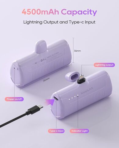شاحن الهاتف المحمول Kuulaa شاحن محمول iPhone 4500mAh بنك طاقة صغير لهاتف iPhone لطيف حزمة بطارية احتياطية شاحن السفر متوافق مع iPhone 14/13/12/11/XS/XR/Airpods (وردي) in Saudi Arabia