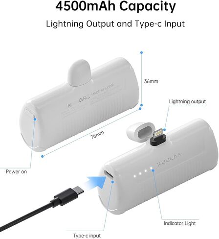 شاحن الهاتف المحمول Kuulaa شاحن محمول iPhone 4500mAh بنك طاقة صغير لهاتف iPhone لطيف حزمة بطارية احتياطية شاحن السفر متوافق مع iPhone 14/13/12/11/XS/XR/Airpods (وردي) in Saudi Arabia