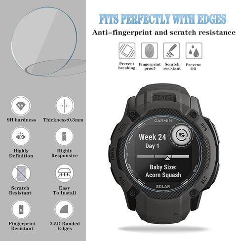 Watch Screen Protector (3+1Pack) Compatible for garmin instinct 2x Solar, Tempered Glass Film Anti-Scratch High Definition Full Coverage and Soft TPU Protective Case in Kuwait