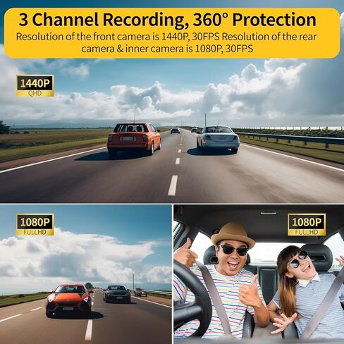كاميرا AQV Dash Cam للسيارات 2K 1440P+1080P+1080P Dashcam أمامية وخلفية وداخلية 3 قنوات كاميرا سيارة مع رؤية ليلية بالأشعة تحت الحمراء، ومراقبة وقوف السيارات، وكاميرا عكسية، ومستشعر G، وتسجيل حلقة، WDR، بحد أقصى 128 جيجابايت in Kuwait