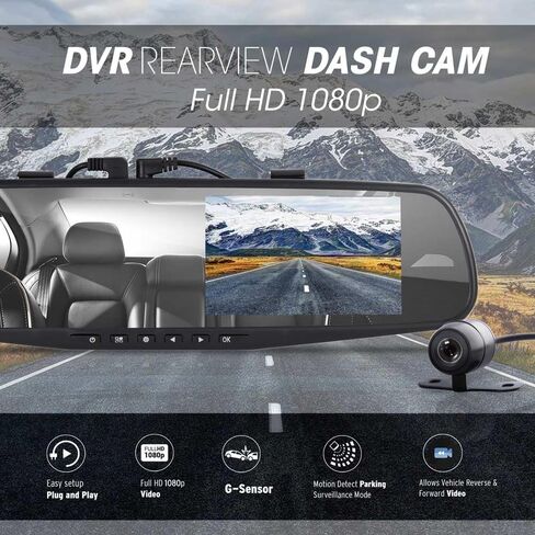 Pyle Dash Cam Rearview Mirror - 4.3" DVR Monitor Rear View Dual Camera Video Recording System in Full HD 1080p w/ Built in G-Sensor Motion Detect Parking Control Loop Record Support - PLCMDVR49 in Saudi Arabia