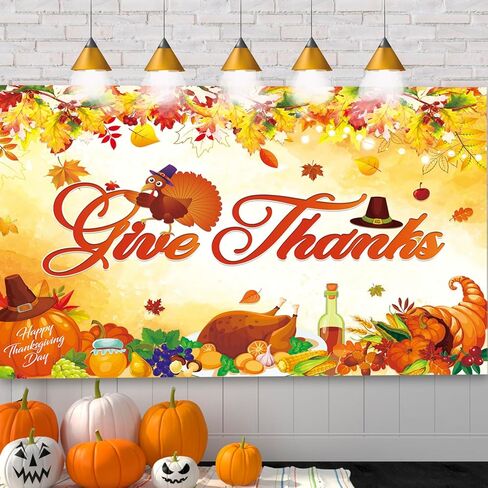 خلفية عيد الشكر من ouksma تعطي خلفية شكرًا لديكورات حفلات عيد الشكر وديكورات القيقب التركي وديكورات القيقب للتصوير الفوتوغرافي خلفية الخريف (7x5FT، برتقالي تعطي الشكر) in Kuwait