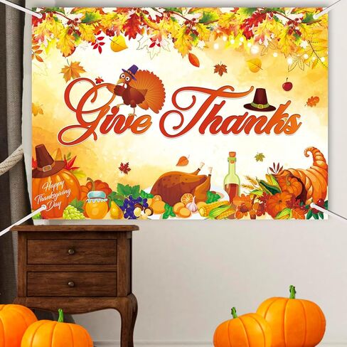 خلفية عيد الشكر من ouksma تعطي خلفية شكرًا لديكورات حفلات عيد الشكر وديكورات القيقب التركي وديكورات القيقب للتصوير الفوتوغرافي خلفية الخريف (7x5FT، برتقالي تعطي الشكر) in Kuwait