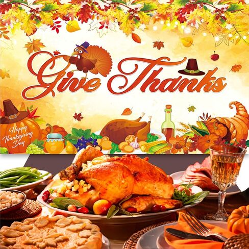 خلفية عيد الشكر من ouksma تعطي خلفية شكرًا لديكورات حفلات عيد الشكر وديكورات القيقب التركي وديكورات القيقب للتصوير الفوتوغرافي خلفية الخريف (7x5FT، برتقالي تعطي الشكر) in Kuwait