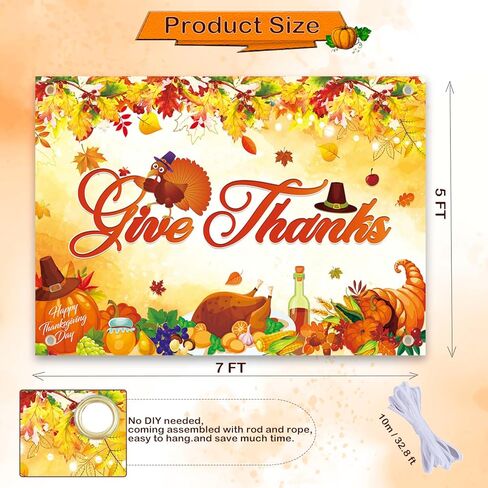خلفية عيد الشكر من ouksma تعطي خلفية شكرًا لديكورات حفلات عيد الشكر وديكورات القيقب التركي وديكورات القيقب للتصوير الفوتوغرافي خلفية الخريف (7x5FT، برتقالي تعطي الشكر) in Kuwait