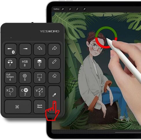 لوحة مفاتيح YESWORD X-18 لأحدث Procreate، لجميع إصدارات iPadOS، اختصار، بلوتوث لاسلكي، قابلة لإعادة الشحن (أسود) (أبيض لجهاز iPadOS 17) in Kuwait