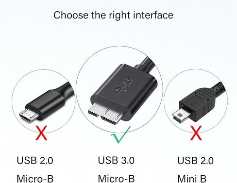 كابل القرص الصلب Pocxwa USB 3.0 لهاتف Samsung Galaxy S5، Note 3، Note Pro 12.2، محور USB Seagate FreeAgent، WD Western Digital My Passport، Toshiba Canvio الشحن السريع والمزامنة USB-A إلى سلك Micro-B بطول 5 أقدام in Kuwait