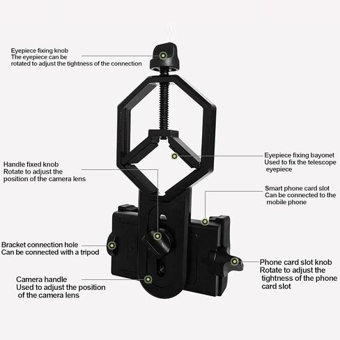 حامل محول تلسكوب للهاتف المحمول من Jaxenor، حامل عالمي للهواتف الذكية لنطاق التلسكوب المجهري أحادي ومنظار، يدعم قطر العدسة 25 إلى 48 مم، أسود in Kuwait