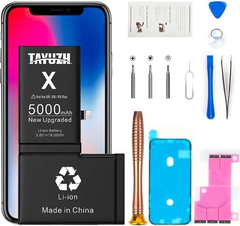 TAYUZH [5000mAh] Battery for iPhone X High Capacity New 0 Cycle Replacement Battery for iPhone X A1865, A1901, A1902 with Installation Manual and Professional Repair Tools Kits in Kuwait