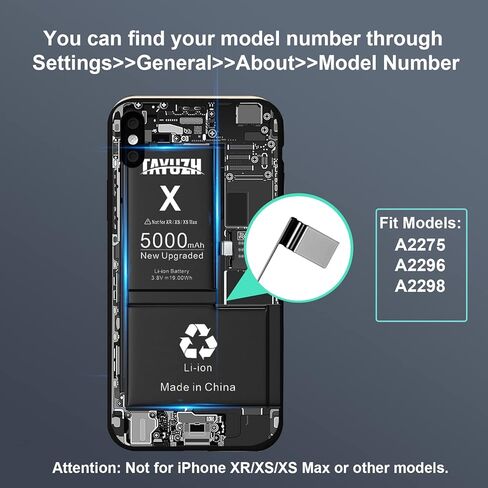 TAYUZH [5000mAh] Battery for iPhone X High Capacity New 0 Cycle Replacement Battery for iPhone X A1865, A1901, A1902 with Installation Manual and Professional Repair Tools Kits in Kuwait