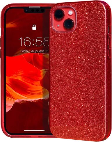 MATEPROX Compatible with iPhone 13 case,Bling Sparkle Cute Girls Women Christmas Protective Cases Cover for iPhone 13 6.1" 2021(Red) in Saudi Arabia