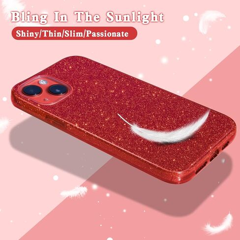 MATEPROX Compatible with iPhone 13 case,Bling Sparkle Cute Girls Women Christmas Protective Cases Cover for iPhone 13 6.1" 2021(Red) in Saudi Arabia