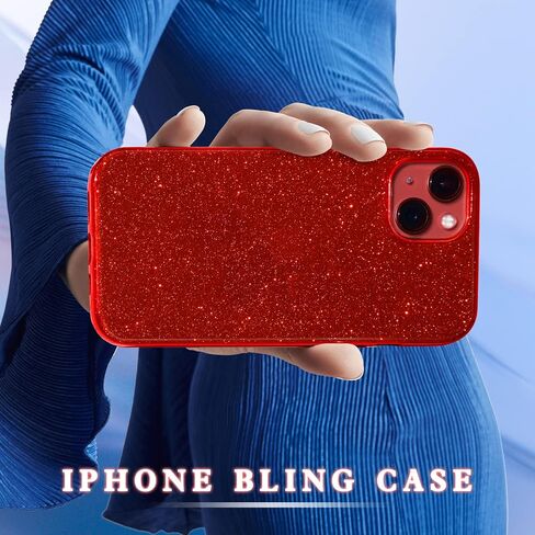 MATEPROX Compatible with iPhone 13 case,Bling Sparkle Cute Girls Women Christmas Protective Cases Cover for iPhone 13 6.1" 2021(Red) in Saudi Arabia