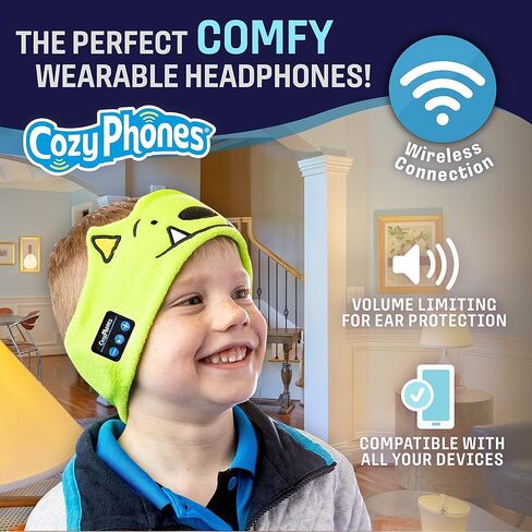 CozyPhones Kids Wireless Headphones Volume Limited with Thin Speakers & Super Soft Fleece Headband - Perfect Toddlers & Children's Earphones for Home, School & Travel - Monster in Kuwait