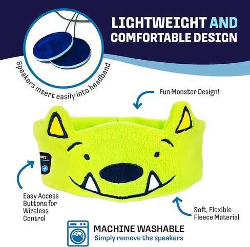 CozyPhones Kids Wireless Headphones Volume Limited with Thin Speakers & Super Soft Fleece Headband - Perfect Toddlers & Children's Earphones for Home, School & Travel - Monster in Kuwait