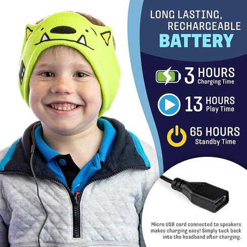 CozyPhones Kids Wireless Headphones Volume Limited with Thin Speakers & Super Soft Fleece Headband - Perfect Toddlers & Children's Earphones for Home, School & Travel - Monster in Kuwait