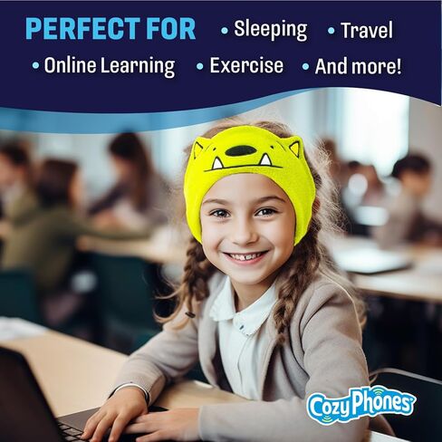 CozyPhones Kids Wireless Headphones Volume Limited with Thin Speakers & Super Soft Fleece Headband - Perfect Toddlers & Children's Earphones for Home, School & Travel - Monster in Kuwait