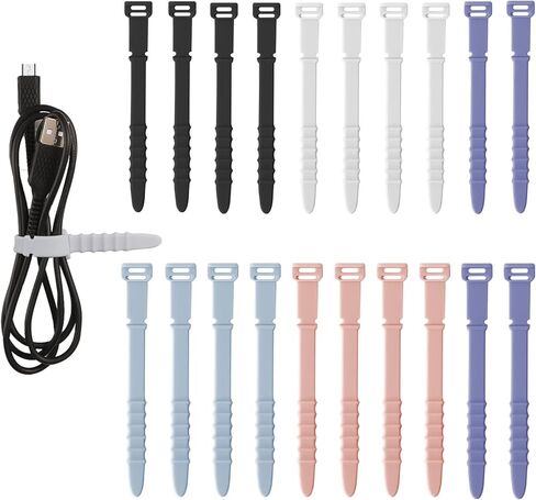 SAVITA 20pcs Reusable Wire Ties, 4.5inch Silicone Cable Ties Elastic Silicone Cord Organizer Straps Reusable Cable Zip Ties for Charging Cables USB Cables Earphones Line Pens Key Chains (Black) in Kuwait