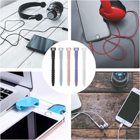 SAVITA 20pcs Reusable Wire Ties, 4.5inch Silicone Cable Ties Elastic Silicone Cord Organizer Straps Reusable Cable Zip Ties for Charging Cables USB Cables Earphones Line Pens Key Chains (Black) in Kuwait