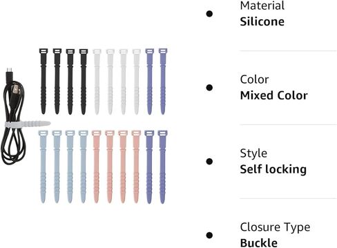 SAVITA 20pcs Reusable Wire Ties, 4.5inch Silicone Cable Ties Elastic Silicone Cord Organizer Straps Reusable Cable Zip Ties for Charging Cables USB Cables Earphones Line Pens Key Chains (Black) in Kuwait