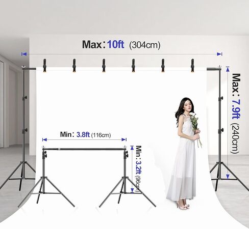 EMART 10x7.9FT Backdrop Stand, Photo Video Studio Adjustable&Lockable Heavy Duty Background Support System Kit with 6 Backdrop Clamps, 2 Sandbag and Carry Bag for Photography, Parties, Wedding, Video in Saudi Arabia